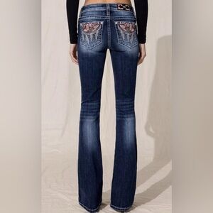 Miss Me Dark Blue Boot Cut Jeans with Embroidered Back Pockets